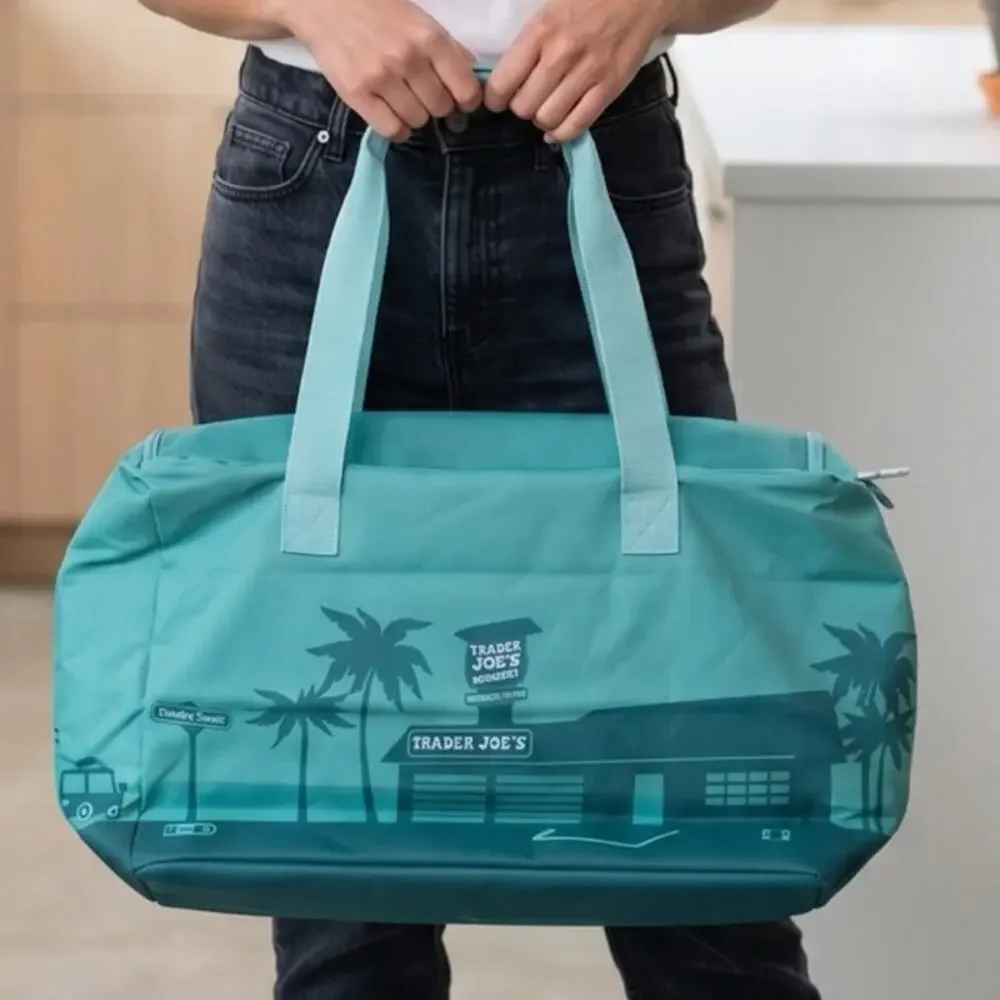 Trader Joe's Sage Green Insulated Tote Cooler Bag Reusable Grocery Shopping - Picture 2 of 11